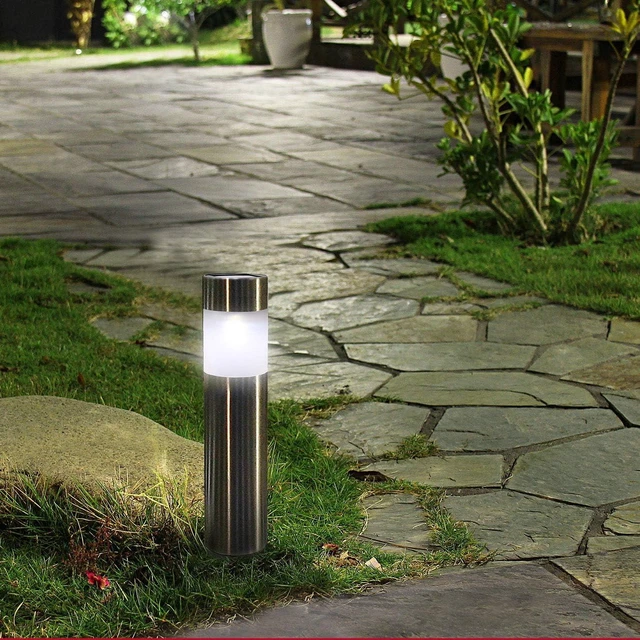Alt view image 12 of 14 - SUNWIND Solar Bollard Lights Outdoor - 6 Pack Stainless Steel Warm White LED Landscape Lights Waterproof Decorative Lighting for Backyard Lawn Patio