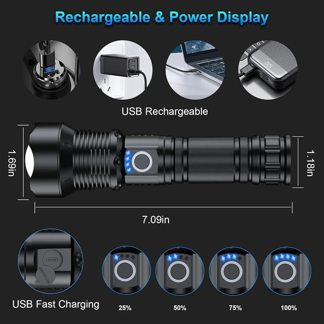 Alt view image 11 of 12 - MILAOSHU Rechargeable Flashlights 90000 High Lumens - 2 Pack, Super Bright 12 Hours Long Life LED Flashlight with 5 Modes, High Powered Flash Light for Home, Outdoor