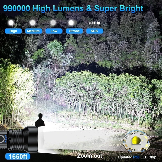 Alt view image 8 of 12 - MILAOSHU Rechargeable Flashlights 90000 High Lumens - 2 Pack, Super Bright 12 Hours Long Life LED Flashlight with 5 Modes, High Powered Flash Light for Home, Outdoor