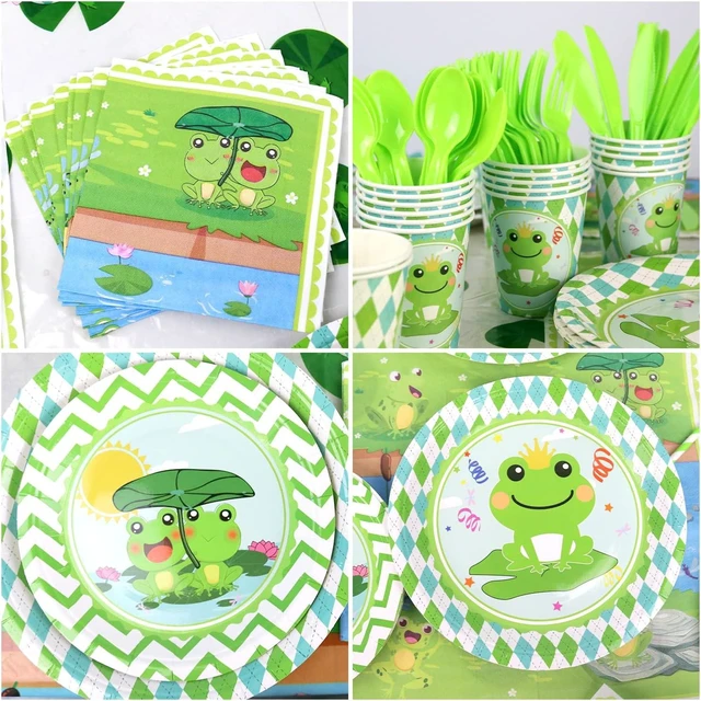 Alt view image 11 of 14 - KEFAN Frog Birthday Party Decorations, Frog Party Supplies Tableware including Frog Background, Paper Plates, Balloons for Green Frog Camping Baby Shower Kids Birthday Dinnerware Party, Serves 20