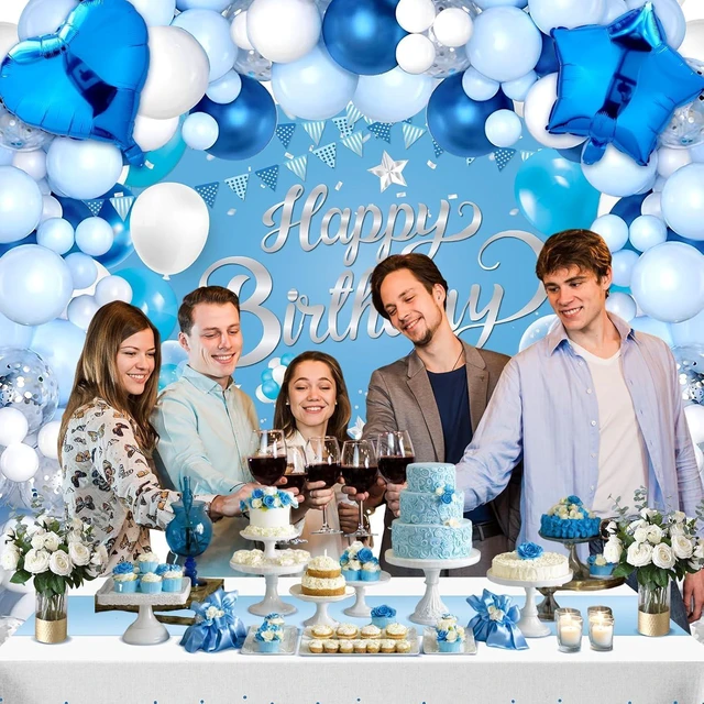 Alt view image 14 of 14 - Light Blue Birthday Party Decorations Light Blue Party Decoration Backdrop Banner with Heart Star Foil Balloons Tablecloth Happy Birthday Party Supplies for Boys Girls Men Women Bday Celebration