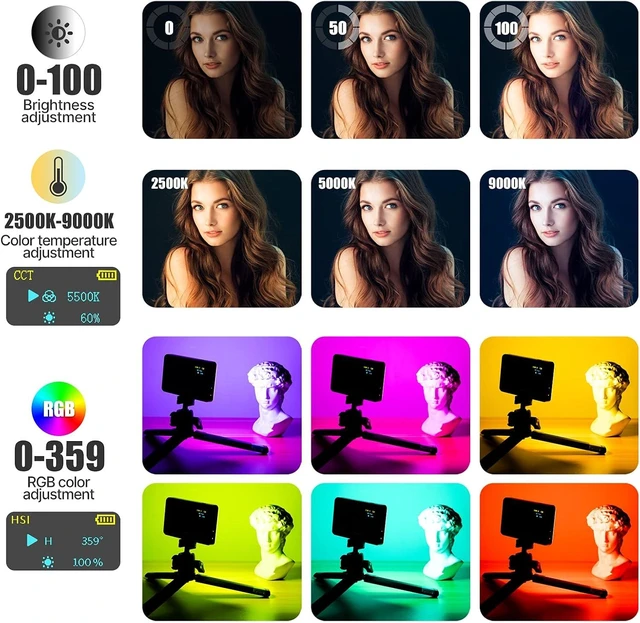 Alt view image 9 of 14 - VIJIM VL120 RGB Video Light, Portable LED Camera Light Panel 0-360 Full Color, CRI 95+ 2500-9000K LED 3100mAh Rechargeable DSLR Lighting for Vlogging, Photography, Video Conference