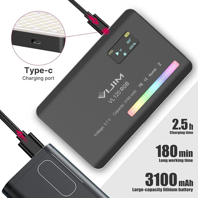 Alt view image 11 of 14 - VIJIM VL120 RGB Video Light, Portable LED Camera Light Panel 0-360 Full Color, CRI 95+ 2500-9000K LED 3100mAh Rechargeable DSLR Lighting for Vlogging, Photography, Video Conference