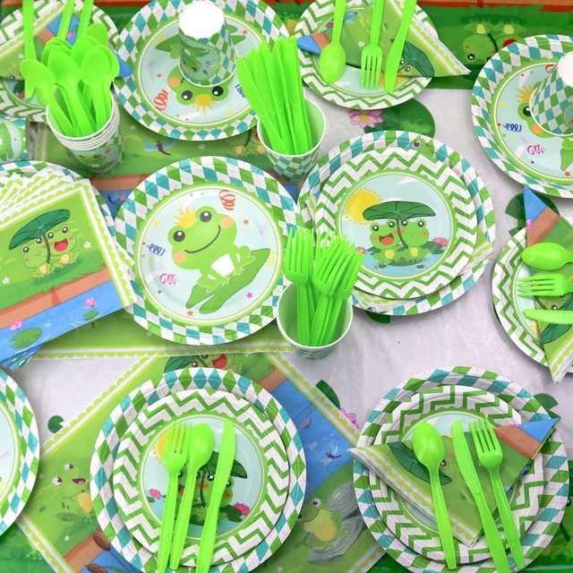 Alt view image 12 of 14 - KEFAN Frog Birthday Party Decorations, Frog Party Supplies Tableware including Frog Background, Paper Plates, Balloons for Green Frog Camping Baby Shower Kids Birthday Dinnerware Party, Serves 20