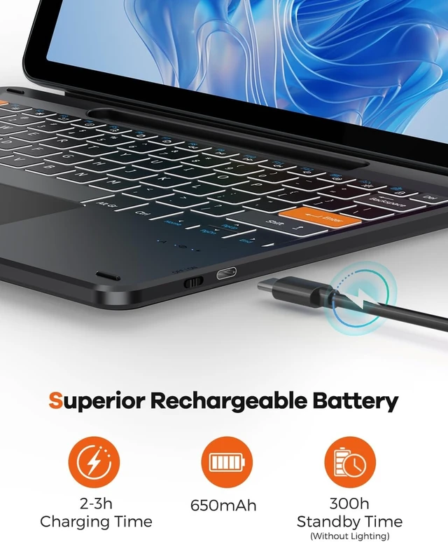 Alt view image 13 of 14 - Doohoeek Surface Pro 12 12-inch 2025 Keyboard, Bluetooth Keyboard with Touch Pad & Pen Slot & Lighting Keys Compatible with Surface Pro Copilot+ 12", Ultra-Slim Wireless Keypad for Windows 11