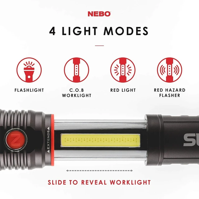Alt view image 9 of 14 - NEBO 300-Lumen LED Worklight Flashlight: Slyde+ Has a Strong Magnetic Base; Use as a Standard Flashlight or Slide to Open and Reveal the Best Work Light - Nebo 6525
