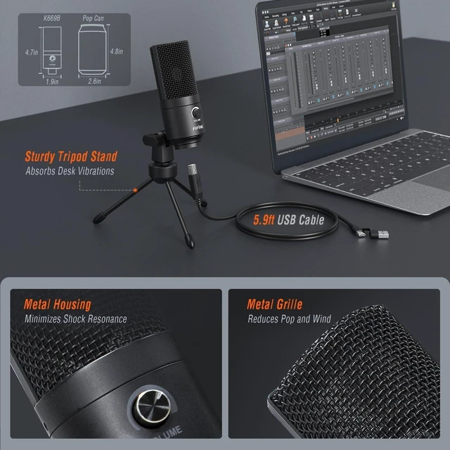 Alt view image 14 of 14 - FIFINE K669B USB Microphone, Condenser Recording Mic for Vocals, Meeting | Metal Cardioid Laptop Mic for MAC OS, Windows, Voice Overs, Streaming, Online Meeting and YouTube Videos