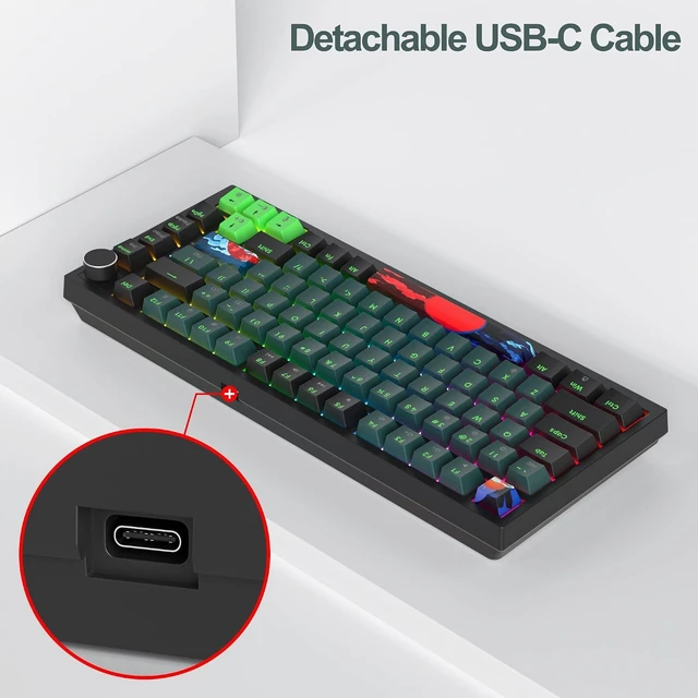 Alt view image 13 of 14 - Fogruaden Wired 75% Percent Mechanical Keyboard Hot Swappable, Red Switch, RGB Backlit, 82 Keys TKL Mechanical Keyboard, NKRO Compact Gaming Keyboard, Volume Control Knob (Soundwave)