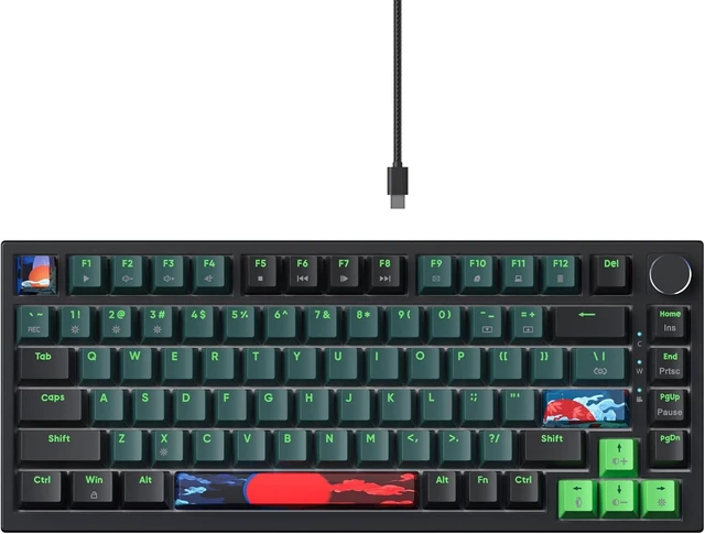 Alt view image 14 of 14 - Fogruaden Wired 75% Percent Mechanical Keyboard Hot Swappable, Red Switch, RGB Backlit, 82 Keys TKL Mechanical Keyboard, NKRO Compact Gaming Keyboard, Volume Control Knob (Soundwave)