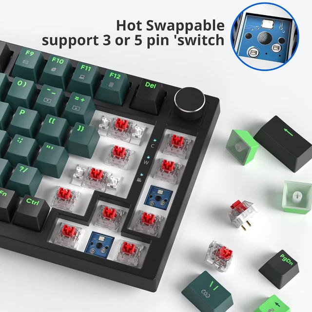 Alt view image 9 of 14 - Fogruaden Wired 75% Percent Mechanical Keyboard Hot Swappable, Red Switch, RGB Backlit, 82 Keys TKL Mechanical Keyboard, NKRO Compact Gaming Keyboard, Volume Control Knob (Soundwave)
