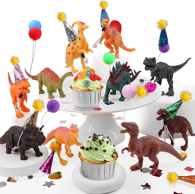 Alt view image 8 of 14 - 26 PCS Jungle Animal Birthday Party Decorations with Dinosaur Figurines, Mini Hats & Balloons, Cake Toppers for Birthday Party, Wild Animals Party Supplies(Dinosaur)