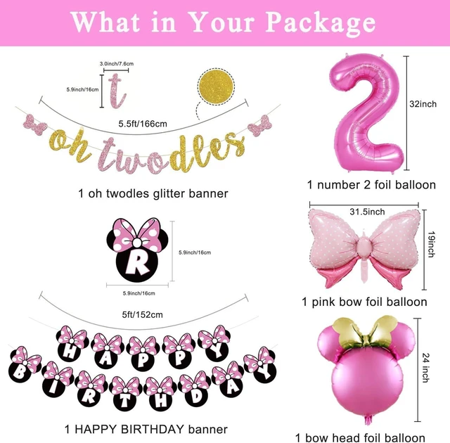 Alt view image 10 of 14 - Pink 2nd Birthday Party Supplies, Oh Twodles Girl Second Party Decorations Includes Happy Birthday Banner, Hanging Swirls, Tablecloth, Cake Cupcake Toppers, Bow Foil Balloon, Latex Balloons