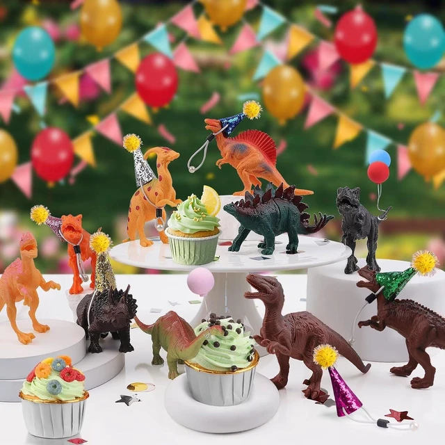 Alt view image 9 of 14 - 26 PCS Jungle Animal Birthday Party Decorations with Dinosaur Figurines, Mini Hats & Balloons, Cake Toppers for Birthday Party, Wild Animals Party Supplies(Dinosaur)