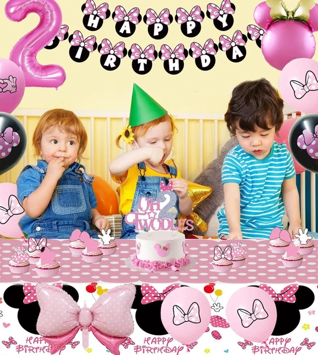 Alt view image 14 of 14 - Pink 2nd Birthday Party Supplies, Oh Twodles Girl Second Party Decorations Includes Happy Birthday Banner, Hanging Swirls, Tablecloth, Cake Cupcake Toppers, Bow Foil Balloon, Latex Balloons