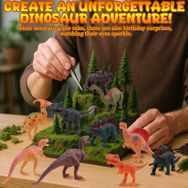 Alt view image 12 of 14 - 26 PCS Jungle Animal Birthday Party Decorations with Dinosaur Figurines, Mini Hats & Balloons, Cake Toppers for Birthday Party, Wild Animals Party Supplies(Dinosaur)