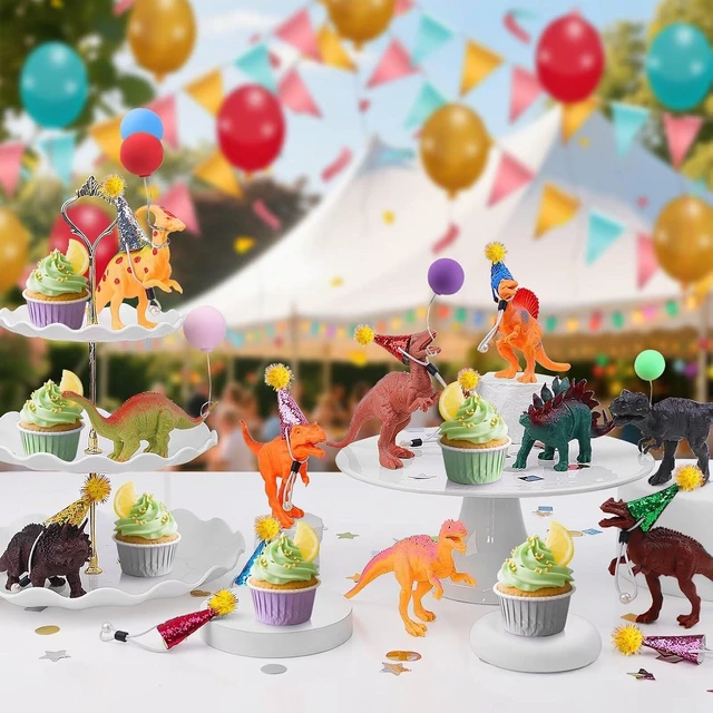 Alt view image 14 of 14 - 26 PCS Jungle Animal Birthday Party Decorations with Dinosaur Figurines, Mini Hats & Balloons, Cake Toppers for Birthday Party, Wild Animals Party Supplies(Dinosaur)