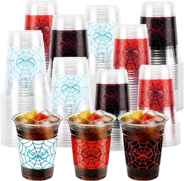 Alt view image 8 of 14 - 120 Pcs 16oz Spider Web Party Disposable Cups, Red & Blue Themed Birthday Drinkware Supplies & Holiday Party Coffee Wine Tea Drinks