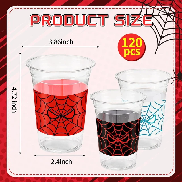 Alt view image 9 of 14 - 120 Pcs 16oz Spider Web Party Disposable Cups, Red & Blue Themed Birthday Drinkware Supplies & Holiday Party Coffee Wine Tea Drinks