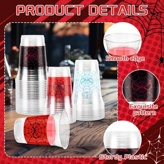 Alt view image 10 of 14 - 120 Pcs 16oz Spider Web Party Disposable Cups, Red & Blue Themed Birthday Drinkware Supplies & Holiday Party Coffee Wine Tea Drinks