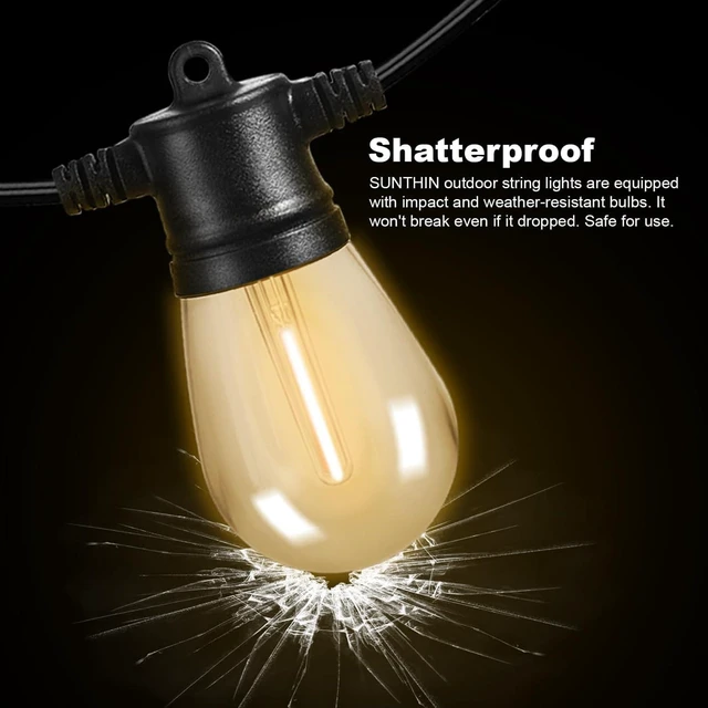 Alt view image 10 of 14 - SUNTHIN Outdoor String Lights, 48FT Patio Lights with 16 LED Shatterproof Bulbs for Outside, Backyard, Deck, Porch, Garden, Bistro, Cafe, Party