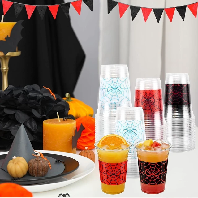Alt view image 11 of 14 - 120 Pcs 16oz Spider Web Party Disposable Cups, Red & Blue Themed Birthday Drinkware Supplies & Holiday Party Coffee Wine Tea Drinks