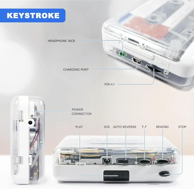 Alt view image 13 of 14 - Auto Reverse Clear Stereo Cassette Player,Built-in Cool Copper Wheel MovementEarphone,Cassette Tape to MP3 Converter with Tape Converter Software,Powered by USB Power Cord or AA Battery