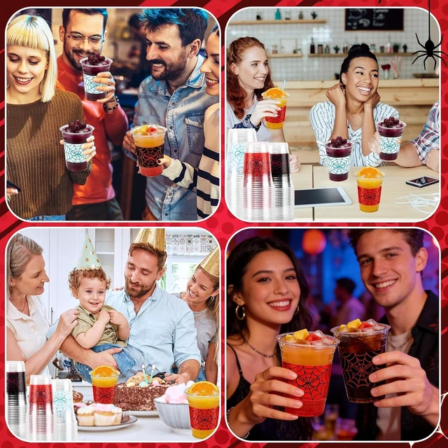 Alt view image 14 of 14 - 120 Pcs 16oz Spider Web Party Disposable Cups, Red & Blue Themed Birthday Drinkware Supplies & Holiday Party Coffee Wine Tea Drinks