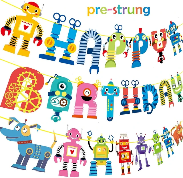 Alt view image 10 of 14 - Robot Birthday Party Decorations Robot Happy Birthday Banners Robot Cupcake Toppers Cake Topper Balloons Tablecloth for Boys Gear Robot Party Supplies