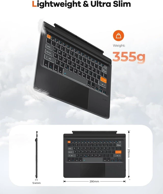 Alt view image 10 of 14 - Doohoeek Surface Pro 7/7 Plus/6/5/4/3 12.3 inch Keyboard, Bluetooth Keyboard with Touch Pad & Lighting Keys Compatible with Surface Pro 12.3", Ultra-Slim Wireless Keypad for Windows 11