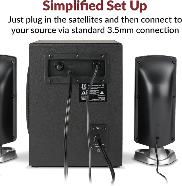 Alt view image 11 of 14 - Cyber Acoustics CA-3090 2.1 Speaker System with Subwoofer with 18W of Power Easy Setup and Convenient Controls, Great for Music, Movies, and Gaming