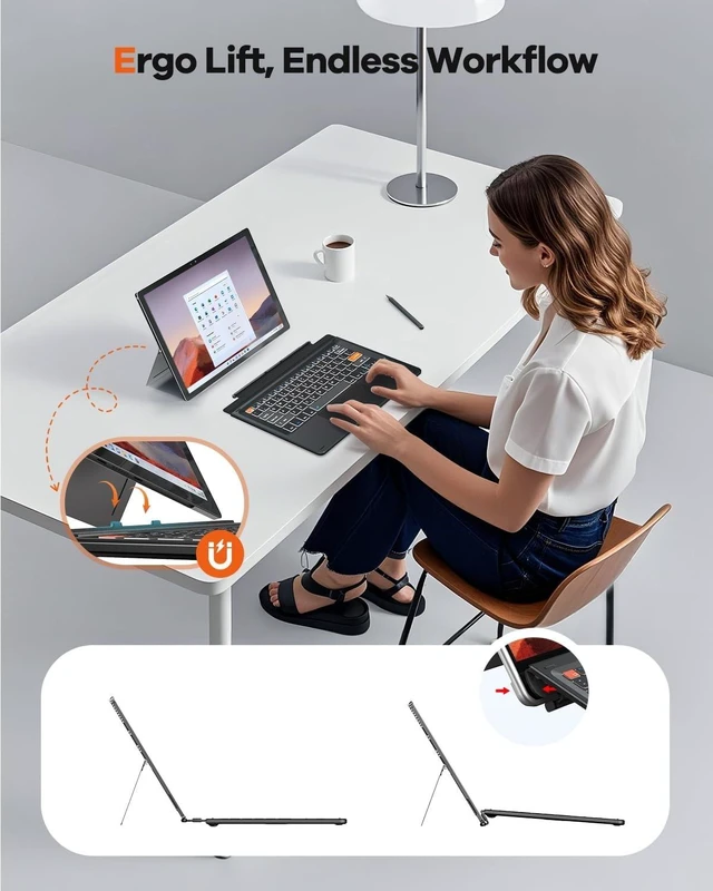 Alt view image 13 of 14 - Doohoeek Surface Pro 7/7 Plus/6/5/4/3 12.3 inch Keyboard, Bluetooth Keyboard with Touch Pad & Lighting Keys Compatible with Surface Pro 12.3", Ultra-Slim Wireless Keypad for Windows 11