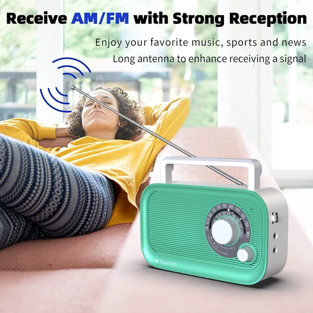 Alt view image 9 of 14 - Portable AM/FM Radio with Bluetooth, Battery Operated Transistor Analog Radio or AC Powered with Best Reception, Big and Precise Tuning Knob Large Bluetooth Speaker Easy to Use Suit for Home Cafe