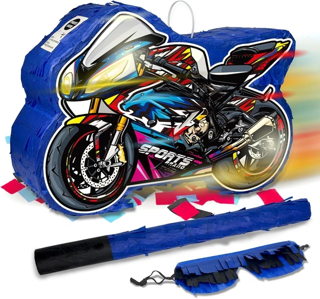 Alt view image 8 of 14 - Motorcycle Pinata for Boys, Birthday Party Supplies with Stick and Blindfold for Party Decoration, 15.75 x 11.8 x 4.13 Inches
