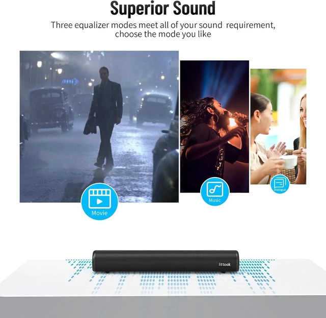 Alt view image 11 of 14 - LITTOAK Sound Bar for TV, BT 5.0 Soundbar, 50 Watt 16 Inch Soundbars for Home Audio, Gaming, Projectors, TV Speakers Supports HDMI ARC/Optical/RCA/USB/AUX in and Sub Out Connection, Wall Mountable