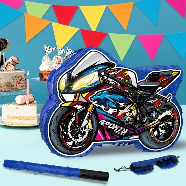 Alt view image 11 of 14 - Motorcycle Pinata for Boys, Birthday Party Supplies with Stick and Blindfold for Party Decoration, 15.75 x 11.8 x 4.13 Inches