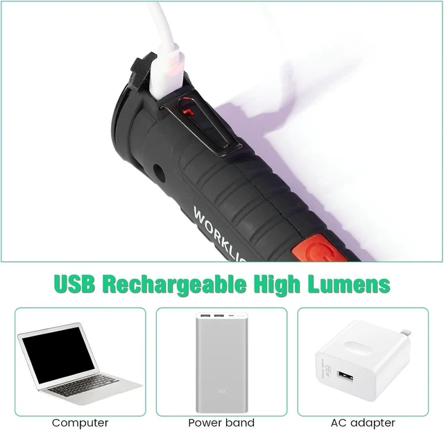 Alt view image 11 of 14 - Honoson 4 Pieces LED Work Light Cob Rechargeable Work Flashlight with Magnetic Base, Hanging Hook and 360° Rotate 5 Modes Portable LED Flashlight for Car Repair, Household and Outdoor(Large)