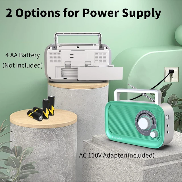 Alt view image 10 of 14 - Portable AM/FM Radio with Bluetooth, Battery Operated Transistor Analog Radio or AC Powered with Best Reception, Big and Precise Tuning Knob Large Bluetooth Speaker Easy to Use Suit for Home Cafe