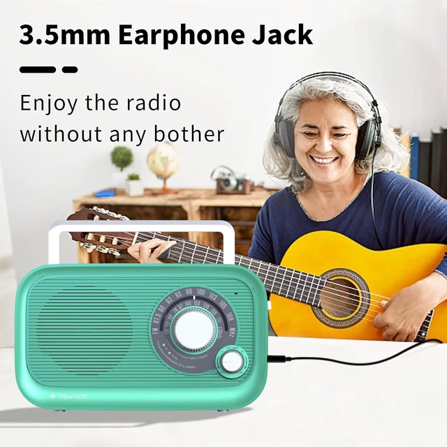 Alt view image 12 of 14 - Portable AM/FM Radio with Bluetooth, Battery Operated Transistor Analog Radio or AC Powered with Best Reception, Big and Precise Tuning Knob Large Bluetooth Speaker Easy to Use Suit for Home Cafe