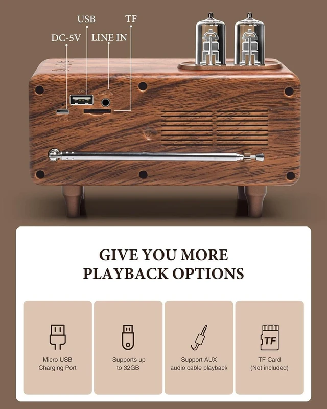 Alt view image 14 of 14 - COLSUR Retro Bluetooth Speaker, Vintage Radio, bass, Bluetooth 5.1 Wireless Connection, Suitable for Home Office, Outdoor Party, Portable Speaker, Suitable for iPhone, Android Speaker