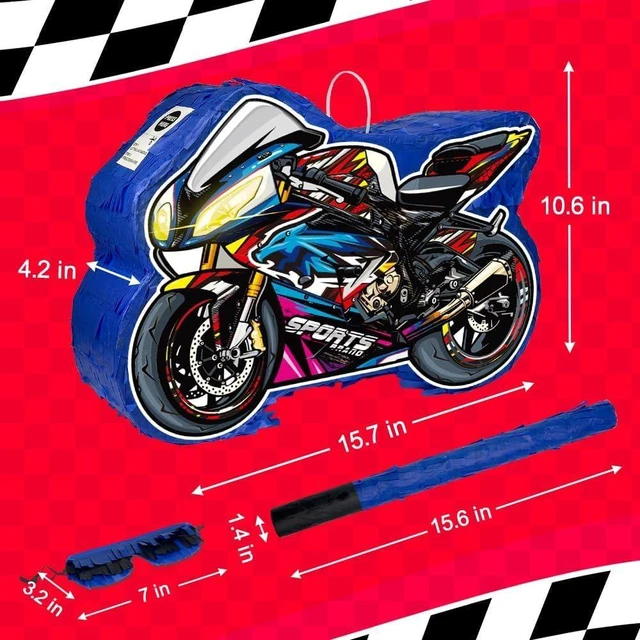 Alt view image 12 of 14 - Motorcycle Pinata for Boys, Birthday Party Supplies with Stick and Blindfold for Party Decoration, 15.75 x 11.8 x 4.13 Inches