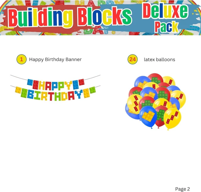 Alt view image 10 of 14 - Building Block Deluxe Party Supplies Pack (137 Pieces for 16 Guests) - Gamer Birthday Decorations, Gamer Party Supplies , Blocks Party Decor, Brick Birthday, Blue Orchards