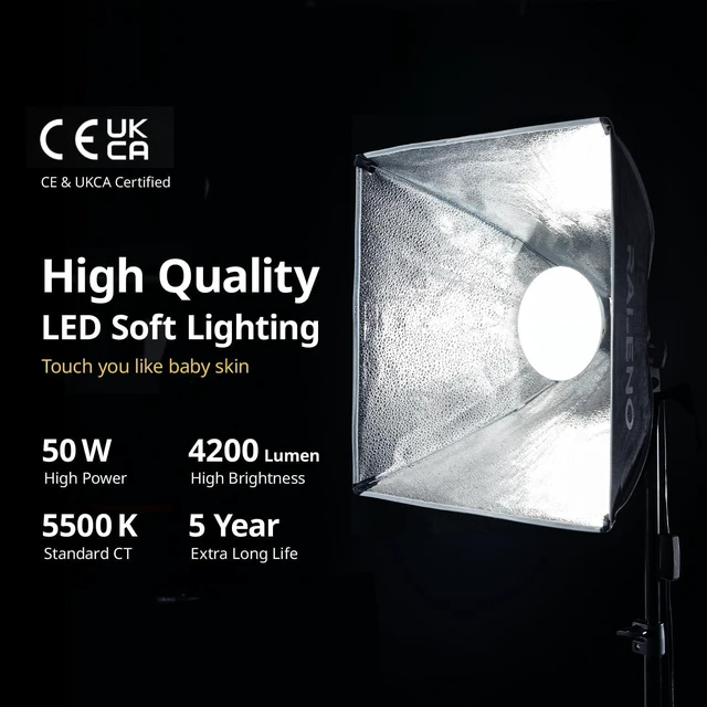Alt view image 9 of 14 - RALENO 16"x16" Softbox Photography Lighting Kit for Video Recording Studio | Softbox Lighting with LED Bulb (50W | 5500K | 97 CRI ), Soft Box for TikTok Photography Shooting Live Streaming