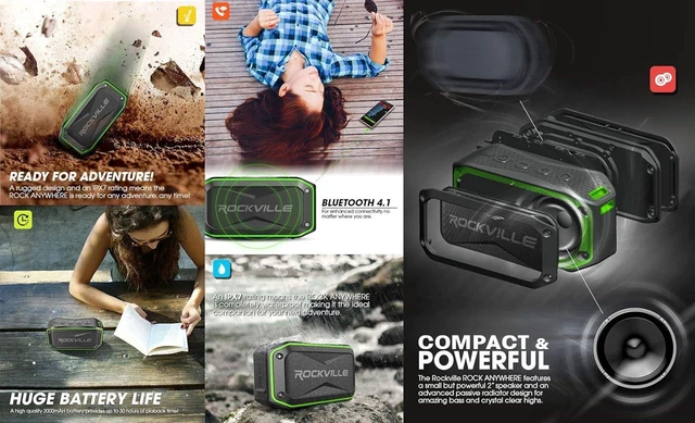 Alt view image 10 of 14 - Rockville Portable Audio Bundle: (2) ROCK ANYWHERE Waterproof Bluetooth Speakers, TWS Stereo Linking, 2-items