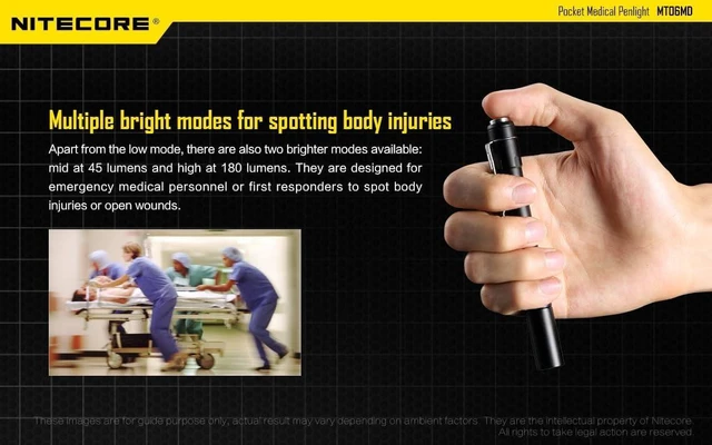 Alt view image 14 of 14 - Nitecore MT06MD Penlight Flashlight, 180 Lumen LED for Medical Doctors, Nurses and EMTs with 2X AAA Batteries & Lumen Tactical Battery Organizer (Black w/Pupil Gauge)