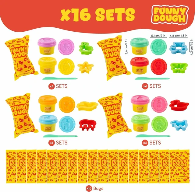 Alt view image 10 of 14 - BONNYCO Play Dough Set with Molds and Goody Bags, Pack 16 Party Favors for Kids Age 3-9. Bulk Gifts, Kids Toys, Mini Birthday Games, Stocking Stuffers, Arts and Crafts Kit for Classroom