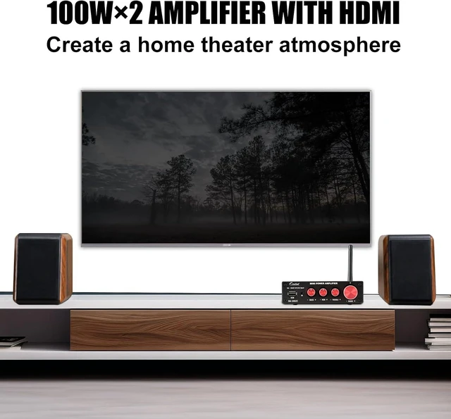 Alt view image 12 of 12 - EXOTON Bluetooth 5.0 Stereo Audio 2 Channel Power Amplifier Receiver, Mini Hi-Fi Class D Integrated Amp 2.0 CH for Passive Speakers, 100W x 2 with Bass and Treble Control (DA1002C)