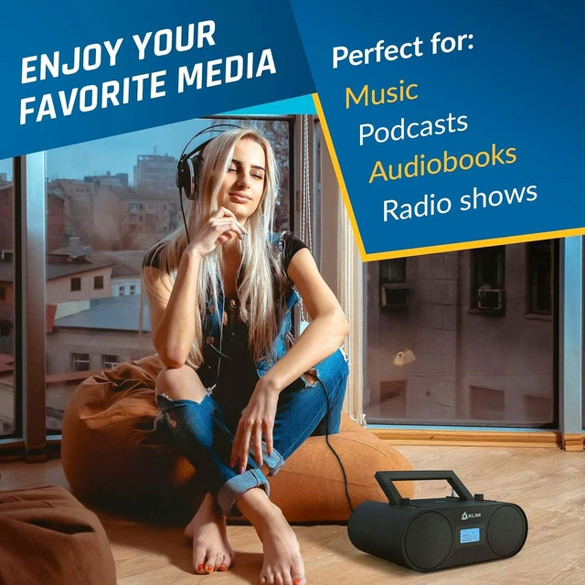 Alt view image 11 of 14 - KLIM Boombox B4 CD Player Portable Audio System - NEW - AM/FM Radio with CD Player MP3 Bluetooth AUX USB - Wired & Wireless Mode Rechargeable Battery - Remote Control Autosleep Digital EQ
