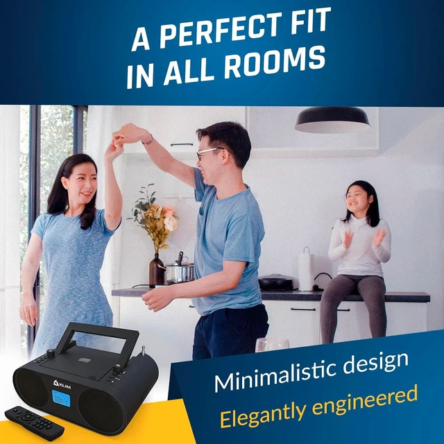 Alt view image 14 of 14 - KLIM Boombox B4 CD Player Portable Audio System - NEW - AM/FM Radio with CD Player MP3 Bluetooth AUX USB - Wired & Wireless Mode Rechargeable Battery - Remote Control Autosleep Digital EQ