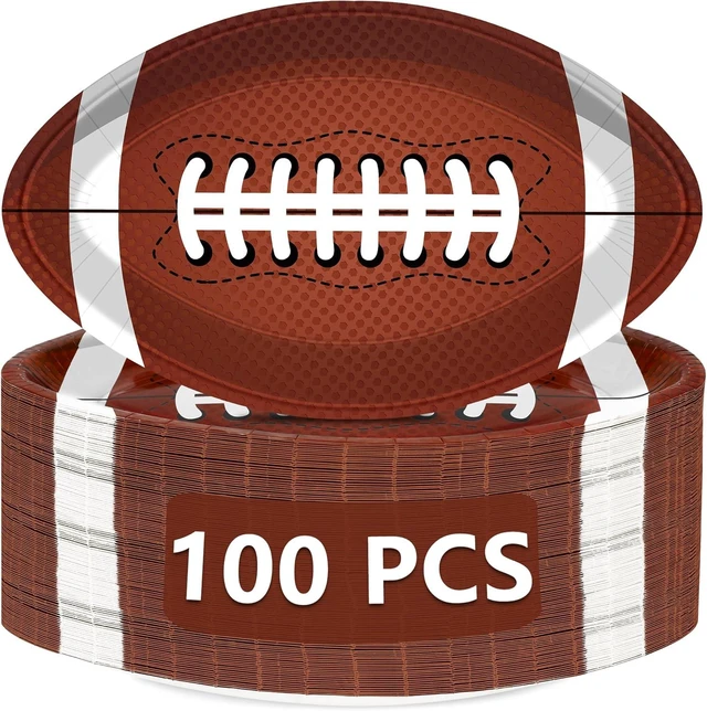Alt view image 8 of 14 - QZYL 100 PCS Football Party Decorations, Large Shape Plates, Touch Down Party Decorations, Disposable Party Supplies for Touchdown Birthday Themed