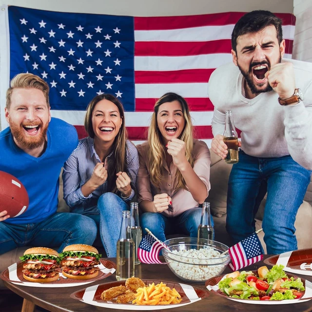 Alt view image 13 of 14 - QZYL 100 PCS Football Party Decorations, Large Shape Plates, Touch Down Party Decorations, Disposable Party Supplies for Touchdown Birthday Themed